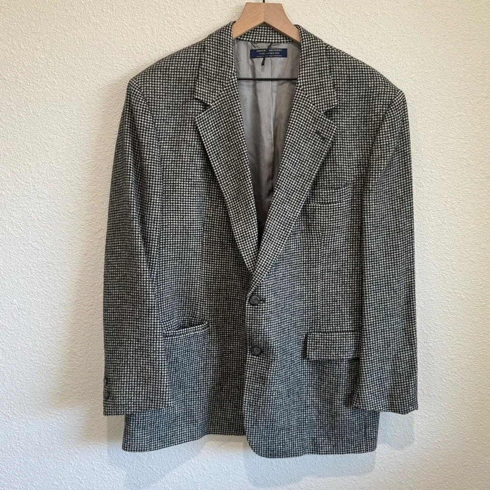 Brooks Brothers Mens 45R Blazer 100% Camel Hair Houndstooth‎ Sport Coat USA